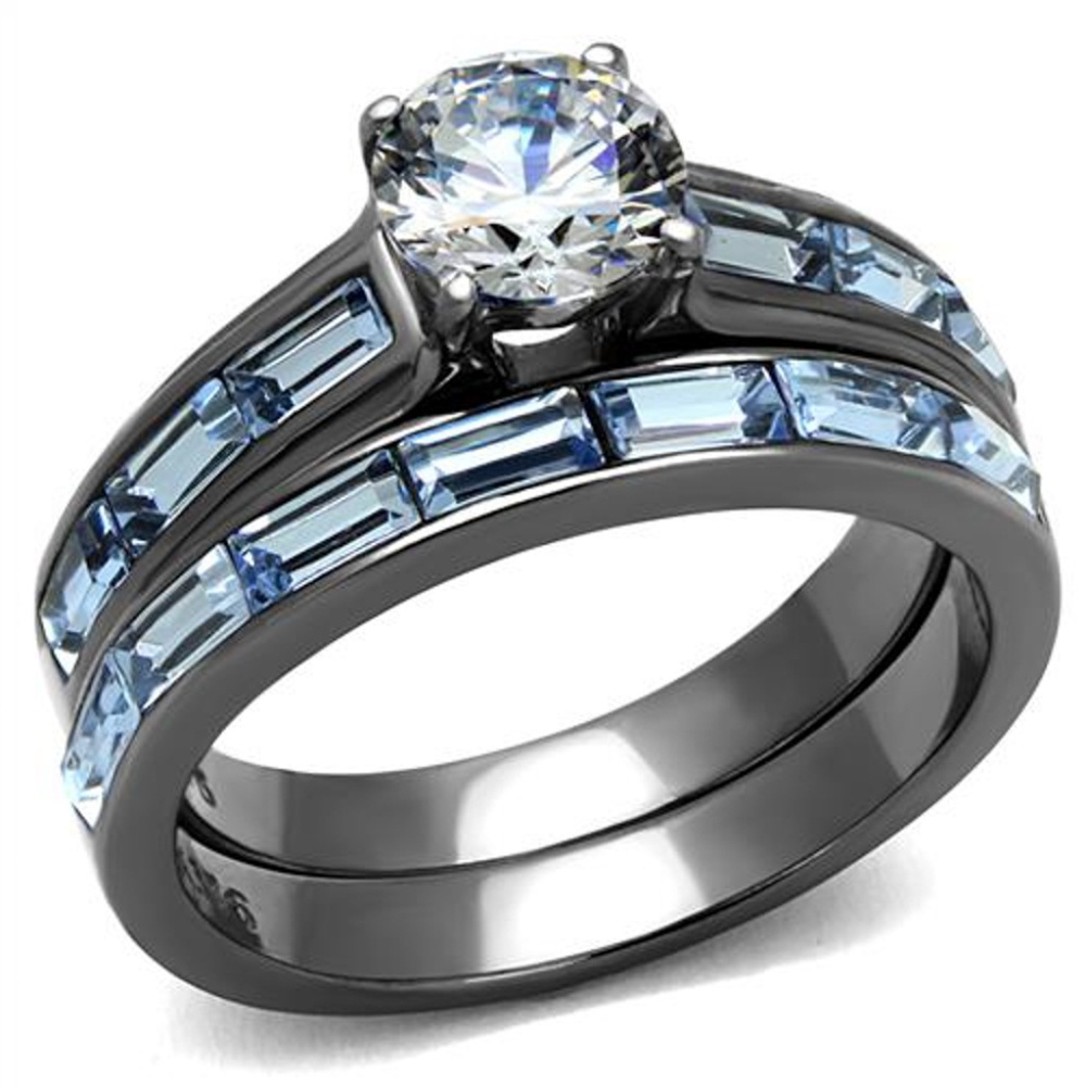 2.85Ct Clear & Sea Blue Cz Gray Stainless Steel